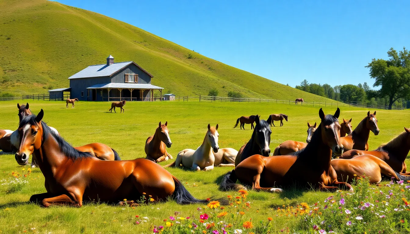 peaceful retirement home for horses in a tranquil pasture.